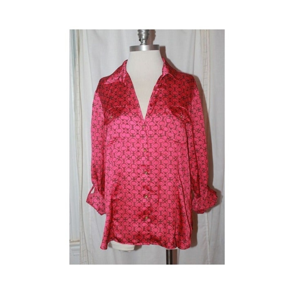 Women's Jones New York Tulip Pink Linked Ring Design Roll Tab Top Size 16